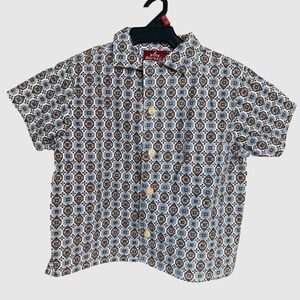 SHORT SLEEVE WOODEN BUTTON-DOWN SHIRT MADE IN FRANCE SIZE 4